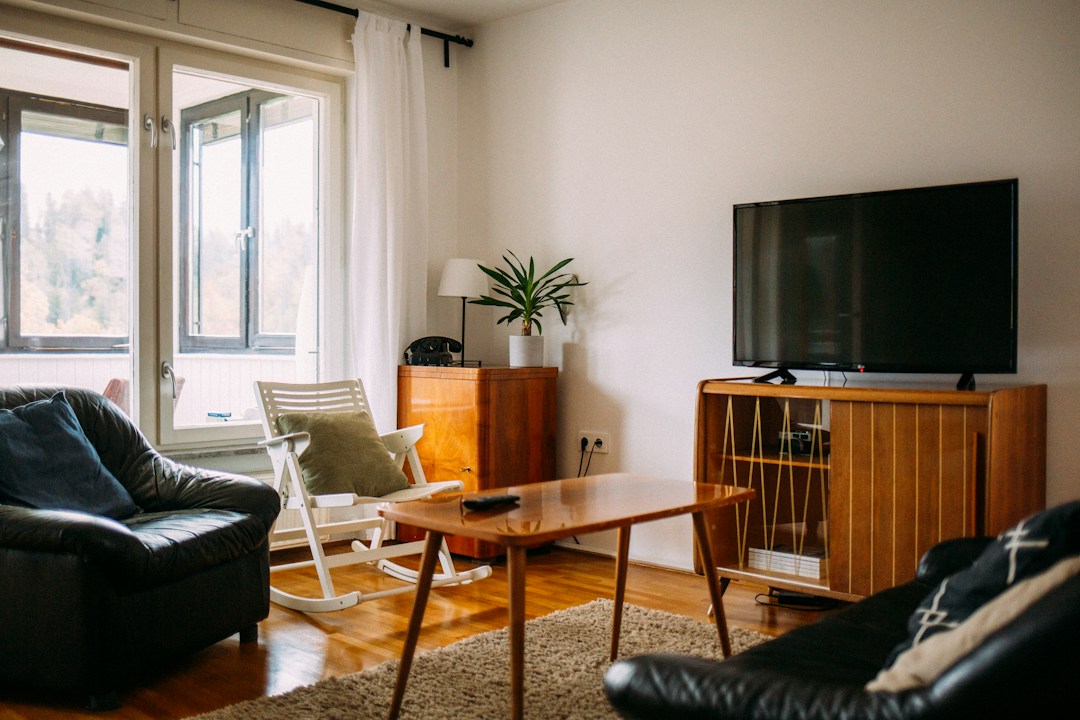 Modern home interior with television for Apple TV streaming